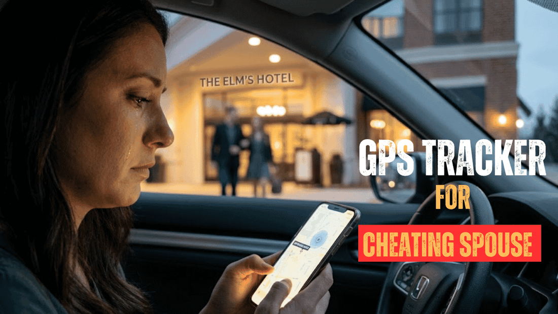 GPS tracker app showing live location on smartphone as woman watches partner outside hotel, suggesting suspected cheating