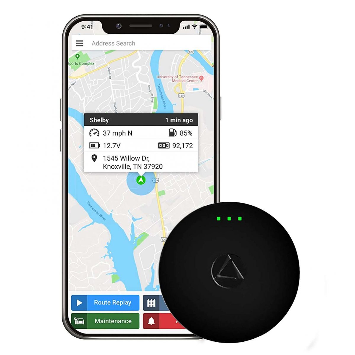 Live GPS asset tracking shown on a phone